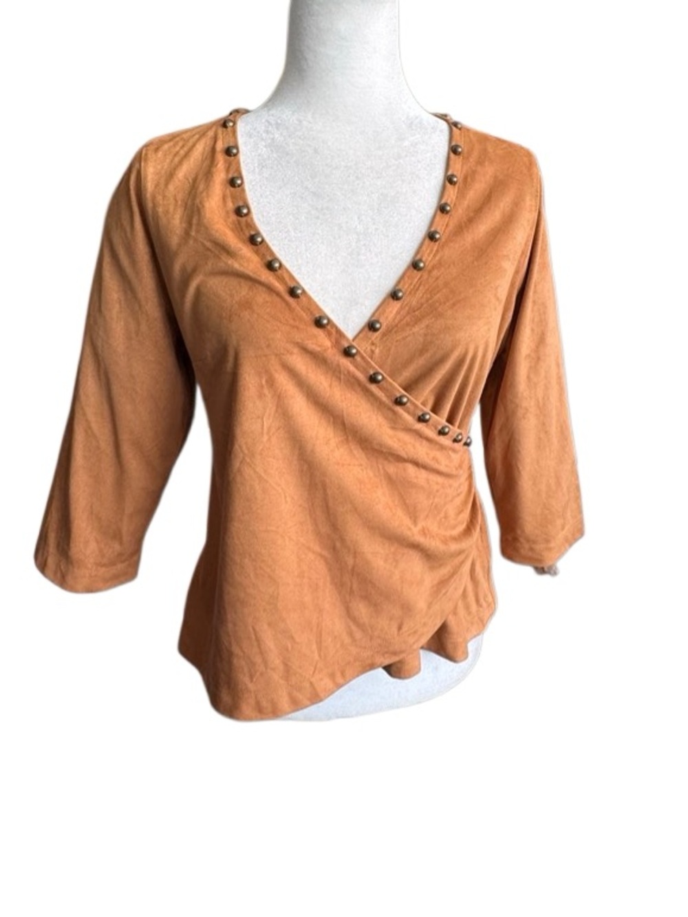 Soft Surroundings Women's Rust Wrap-Style Stud Trim Top Faux Suede SZ XS